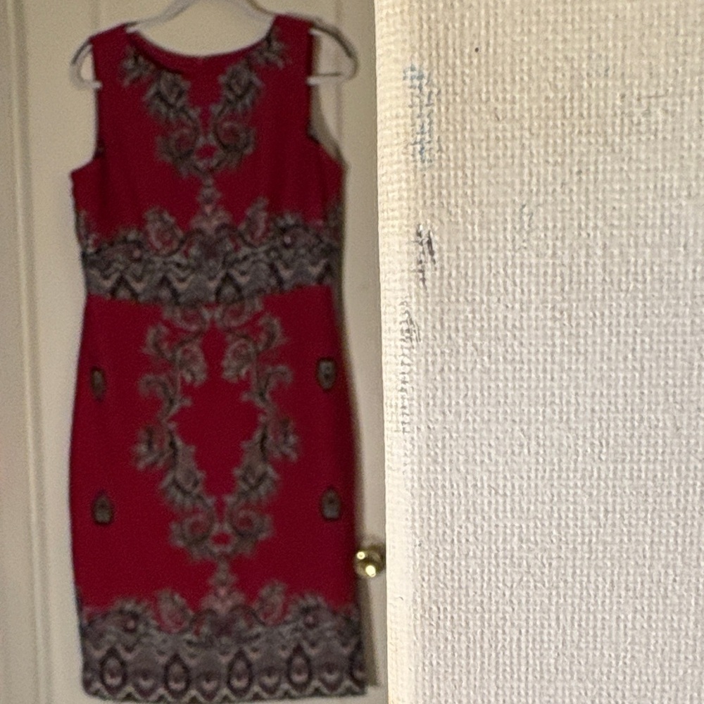 Talbots Red and Gray Patterned Midi Dress